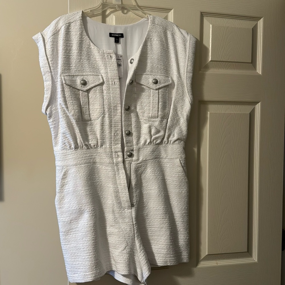 Express WHITE shorts romper. Never warn, brand new with tags.